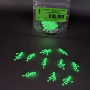 Miff's Custom Tackle Dusters glowing in Chartreuse Glow