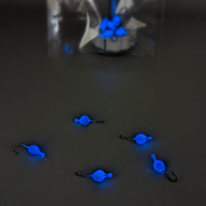 Miff's Custom Tackle Ice Jigs in blue Glow hooks size 10