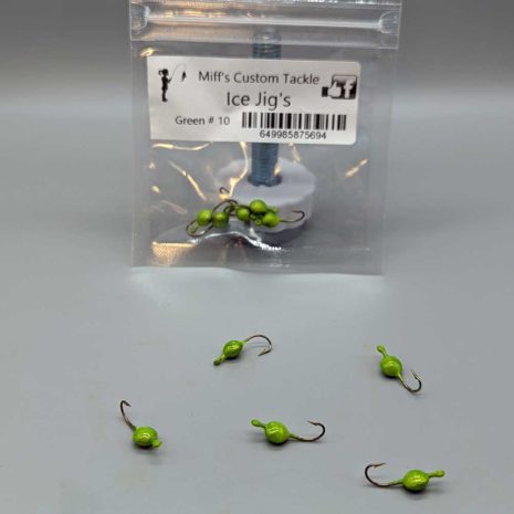 Miff's Ice Jigs Green Glow color in size 10 hooks