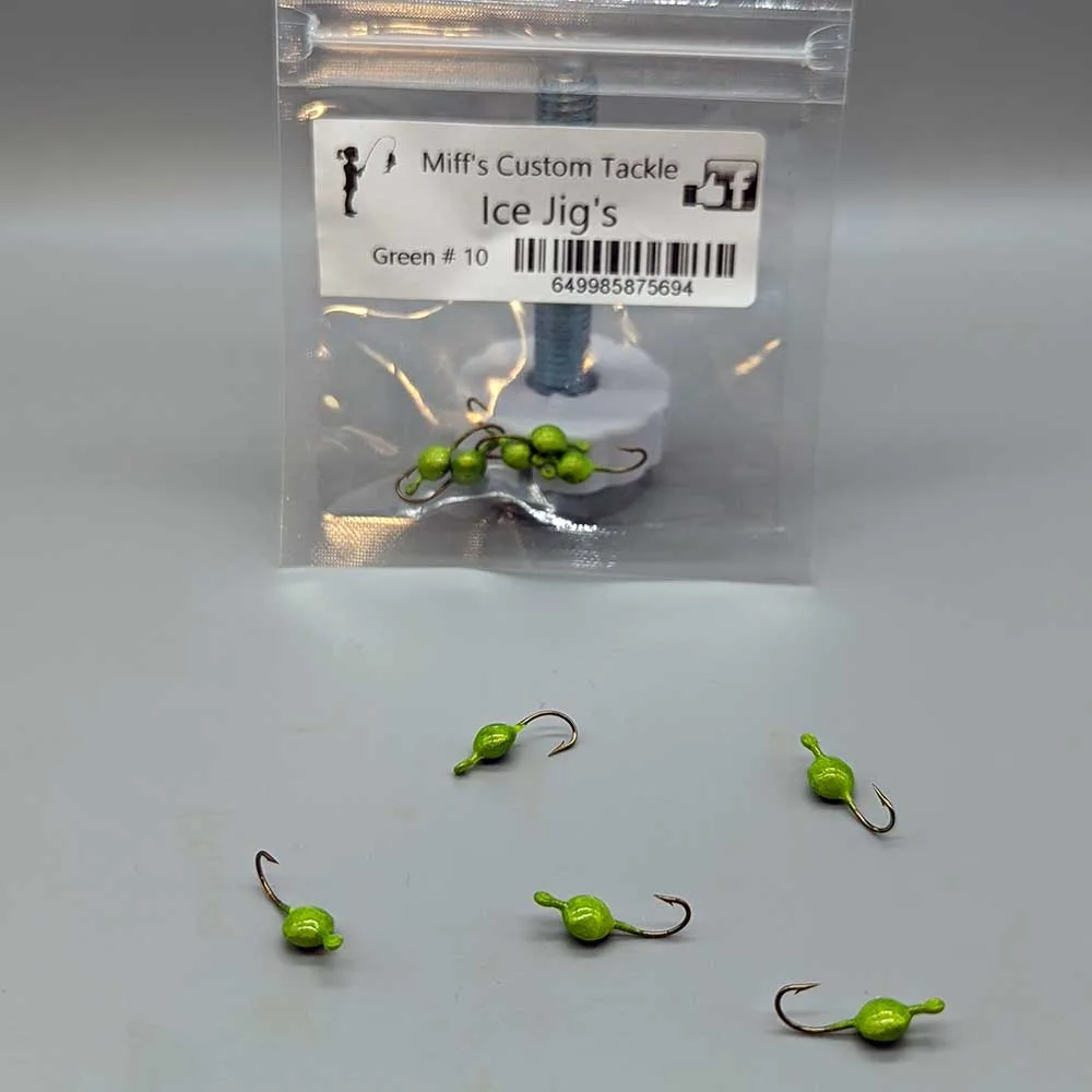Miff's Custom Tackle - Ice Jigs - Green Glow #10 - Tugfish