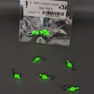 Miff's Ice Jigs in Green Glow Color Hook size 10