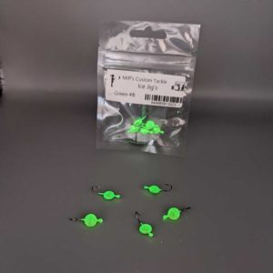 Miff's Ice Jigs in Glowing Green hook size 8