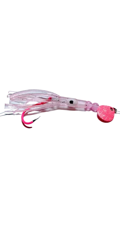 Nebo Fishing Squid Micro Hoochie Baby Pink color. Kokanee lure.