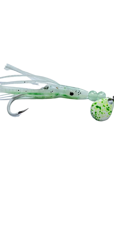 Nebo Fishing Squid Micro Hoochie Bobtail color. Kokanee lure.